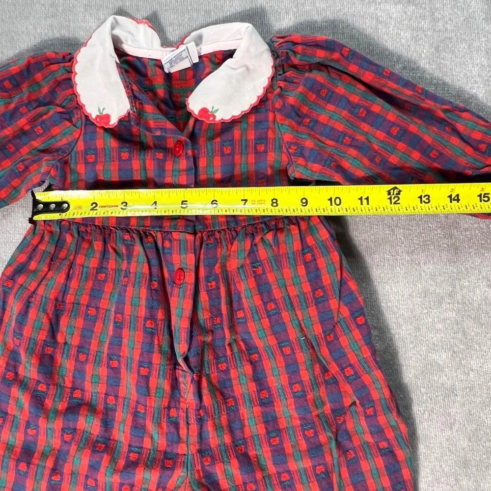 Vintage OshKosh Bgosh Baby Girls Plaid Apple Romper Jumpsuit 18 Months USA Made
